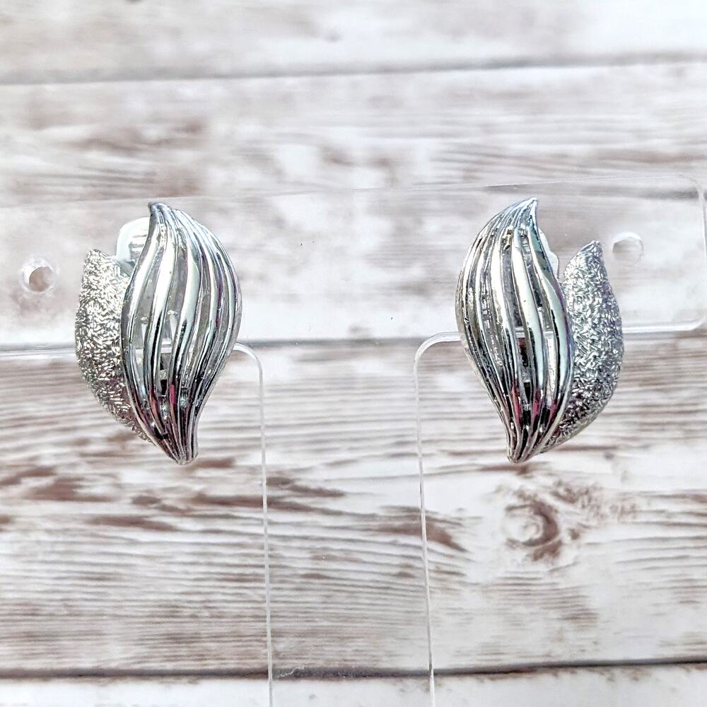 Vintage Clip On Earrings - Statement Silver Tone Stylish 1.25"